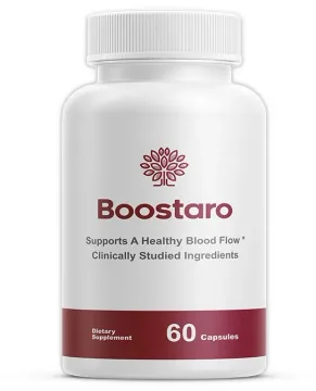 Boostaro blood flow support supplement bottle with 60 capsules